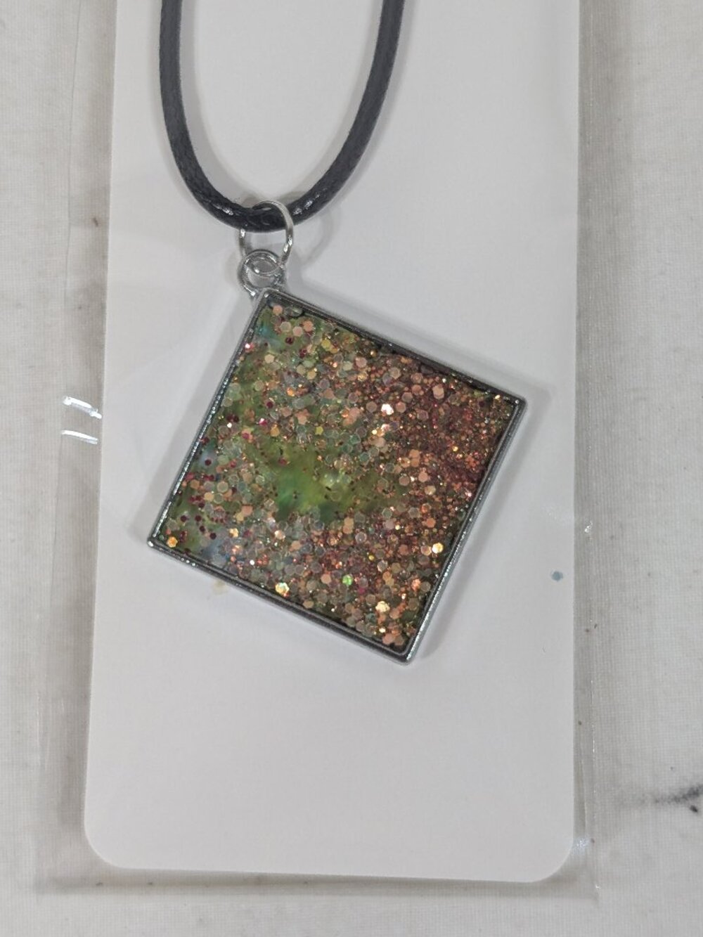 Diamond Shaped Stained Glass Design Necklace
